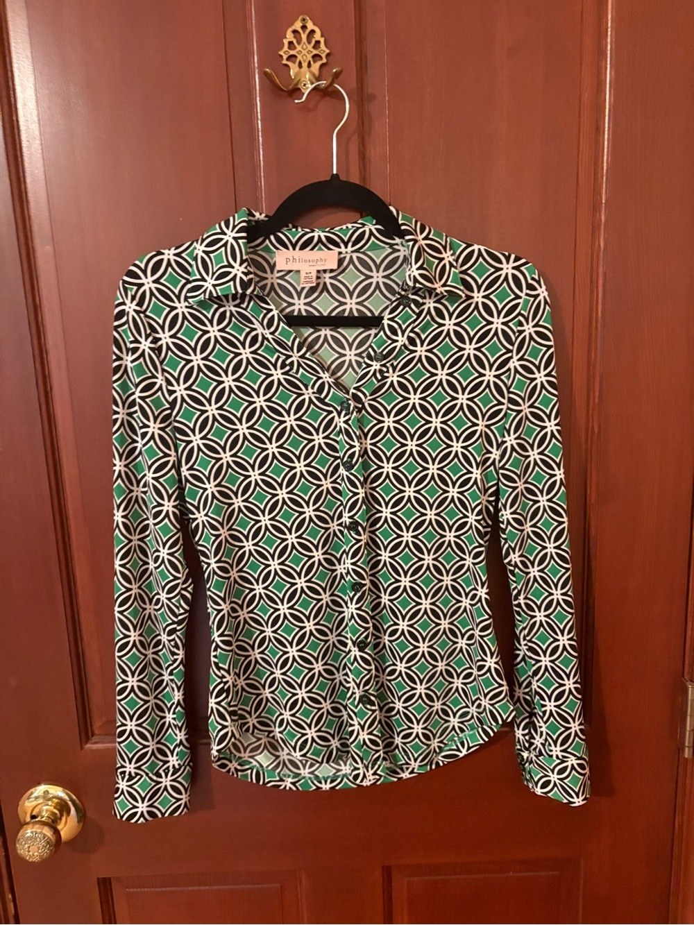 Philosophy Black, White & Green Geometric Button-Down Shirt